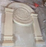 sandstone door pocket and fireplace